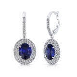 Uneek Oval Blue Sapphire Drop Earrings with Diamond Double Halos - LVE696DOVBS photo