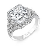 Uneek 4-Carat Radiant-Cut Diamond Three-Stone Illusion Engagement Ring with Trillion-Shaped Side Clusters - SM833W-11X9RAD photo