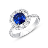 Uneek Cushion-Cut Blue Sapphire Ring with Scallop-Style Shared-Prong Diamond Halo - LVS1015CUBS photo