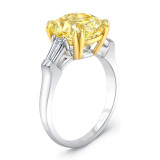 Uneek Three-Stone Ring with 5-Carat Cushion-Cut Fancy Yellow Diamond Center and Tapered Baguette Sidestones - LVS1024CUFY photo