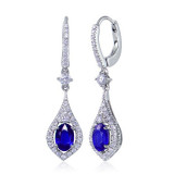 Uneek Oval Blue Sapphire Dangle Earrings with Teardrop-Shaped Pave Diamond Halos - LVEMT2006S photo