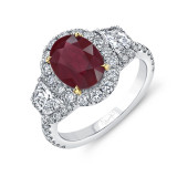 Uneek Oval Ruby Ring with Diamond Halo and Trapezoid Sidestones - LVS989OVRU photo