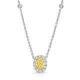Uneek Oval Fancy Yellow Diamond Pendant with Round Diamond Halo and Bezel Chain Accents - LVN925 photo
