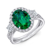 Uneek Three-Stone Ring with Oval Green Emerald Center and Pave Silhouette Shank - LVS983OVGEM photo