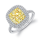 Uneek Cushion-Cut Fancy Yellow Engagement Ring with Double Halo - LVS926 photo