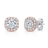 Uneek Round Diamond Stud Earrings with Cushion-Shaped Halos - LVE898WR-5.0RD photo