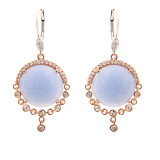 Meira T Rose Gold Blue Chalcedony Diamond Bezel Earrings photo