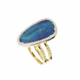 Meira T 14k Two Tone Gold Double Band Australian Opal and Diamond Ring photo