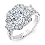 Uneek Contemporary Three-Stone Engagement Ring with Radiant-Cut Diamond Center - LVS1008RAD photo