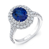Uneek Oval Blue Sapphire Ring with Diamond Double Halo - LVS994OVBS photo