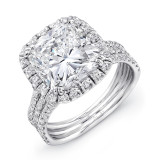 Uneek 4-Carat Cushion-Cut Diamond Halo Engagement Ring with Pave Triple Shank - LVS918 photo