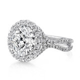 Uneek 5-Carat Round Diamond Halo Engagement Ring with Pave Double Shank - LVS958 photo