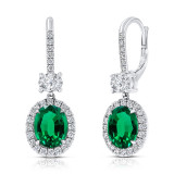 Uneek Oval Green Emerald Dangle Earrings with Pave Diamond Halos - LVE935OVGE photo