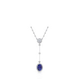 Uneek Oval Blue Sapphire Y Pendant Necklace with Accent Round Diamonds - LVN692OVBS photo