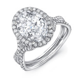 Uneek 7-Carat Oval Diamond Halo Engagement Ring with Pave Double Shank - LVS942 photo