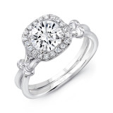 Uneek Round Diamond Silhouette Engagement Ring with Cushion-Shaped Halo, Secret Bezel Diamonds, and Ribbon-Inspired Shoulder Accents - LVS996CU-6.5RD photo