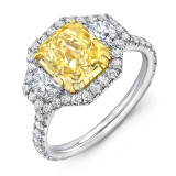 Uneek Radiant-Cut Yellow Diamond Center Three-Stone Engagement Ring with Pave Halo - LVS981RADFY photo