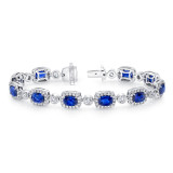 Uneek Cushion-Cut Sapphire Bracelet with Diamond Bezel Stations - LBR192CU photo