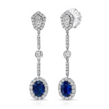 Uneek Oval Blue Sapphire Dangle Earrings with Kite-Shaped and Round Bezel Diamond Accents - LVE894OVBS photo