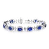 Uneek Cushion-Cut Sapphire Bracelet with Floret-Shaped Diamond Links - LBR188CU photo