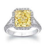 Uneek Radiant-Cut Fancy Yellow Diamond Halo Ring with Peekaboo Split Upper Shank and Filigree Detail - LVS831 photo