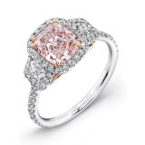 Uneek Cushion-Cut Fancy Light Pink-Center Three-Stone Engagement Ring with Filigree Accents - LVS882 photo