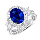 Uneek Oval Blue Sapphire Ring with Round Diamond Halo and Trapezoid Diamond Sidestones - LVS1009OVBS photo