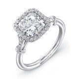 Uneek Cushion-Cut Diamond Halo Engagement Ring with Edwardian-Inspired Finely-Milgrained Gallery - LVS890 photo
