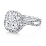Uneek 4.5-Carat Cuhsion-Cut Diamond Halo Engagement Ring with Pave Silhouette Double Shank - LVS955 photo