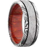 Lashbrook White Damascus Steel Hardwood 8mm Men's Wedding Band - HWSLEEVED8D14WOODGRAIN_METEORITE_MGA_PADAUK+ACID photo2