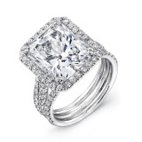 Uneek Radiant-Cut Halo Engagement Ring with Pave Triple Shank - LVS871 photo