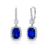 Uneek Cushion-Cut Blue Sapphire Dangle Earrings with Pave Diamond Halos - LVE931CUBS photo