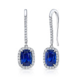 Uneek Cushion-Cut Blue Sapphire Earrings with Pave Diamond Halos - LVE926 photo