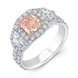 Uneek Three-Stone Engagement Ring with Radiant-Cut Pink Diamond Center and Pave Double Shank - LVS992 photo