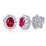 Uneek Oval Ruby Stud Earrings with Scalloped Diamond Halos - LVEMT2017R photo