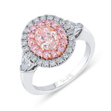 Uneek Oval Pink Diamond Ring with Two-Tone Double Halo, Shield-Shaped Diamond Sidestones, and Filigree Gallery - LVS1029DOV photo