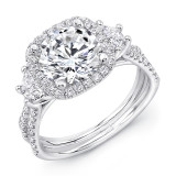 Uneek Three-Stone Engagement Ring with Round Center on Cushion-Shaped Halo and Pave Double Shank - LVS983CU-8.2RD photo
