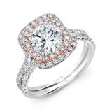Uneek Round Diamond Engagement Ring with Two-Tone Double Cushion Halo and Pave Gold Double Shank - LVS995CUWR-6.5RD photo