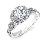 Uneek Onda Round Diamond Engagement Ring with Cushion Halo, Pave Double Crisscross Upper Shank and Under-the-Head Filigree - A109CUWR-6.5RD photo