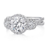 Uneek Three-Stone Round Diamond Engagement Ring with Round Center Halo and Pave Double Shank - LVS922-6.5RD photo