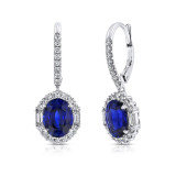 Uneek Oval Blue Sapphire Dangle Earrings with Round and Baguette Diamond Halos - LVE695OVBS photo